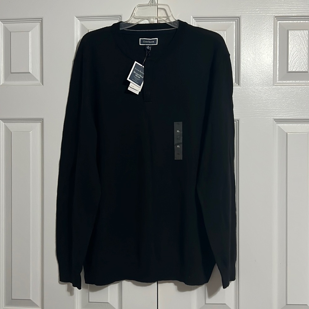 NWT Black Merino Wool blend mens lightweight sweater- XL- machine washable